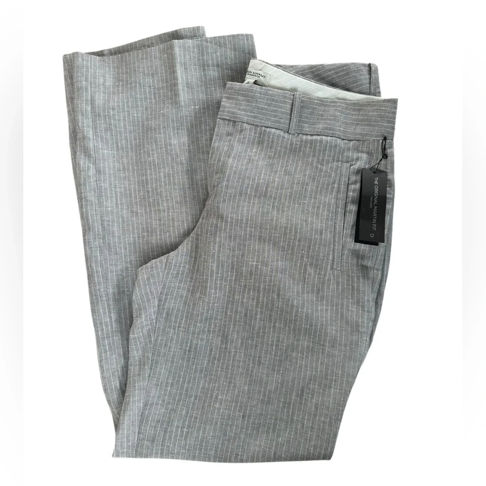 Banana Republic The Martin Fit Gray Pinstripe Dress Pants 100% Linen Size 12 - Picture 4 of 9